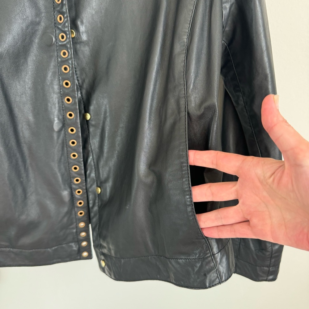 Donna Karan black genuine leather moto jacket, size M. Black label - Picture 9 of 11